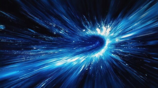 Dynamic swirl of bright blue and white light streaks creating a vortex effect against a dark background conveying motion and energy