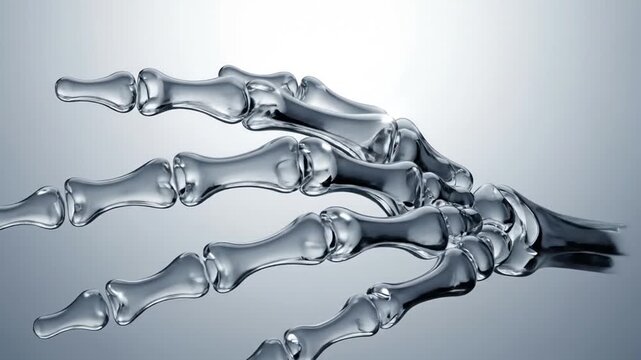Transparent floating hand bones reveal anatomy on a sterile gradient background