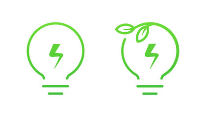 Green Eco Energy Light Bulb Icons  Sustainable Power Concepts