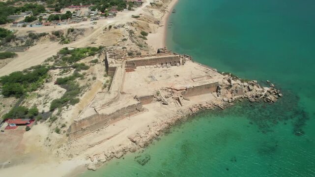 Aerial view of Castillo de Araya by the sea, serene historic site