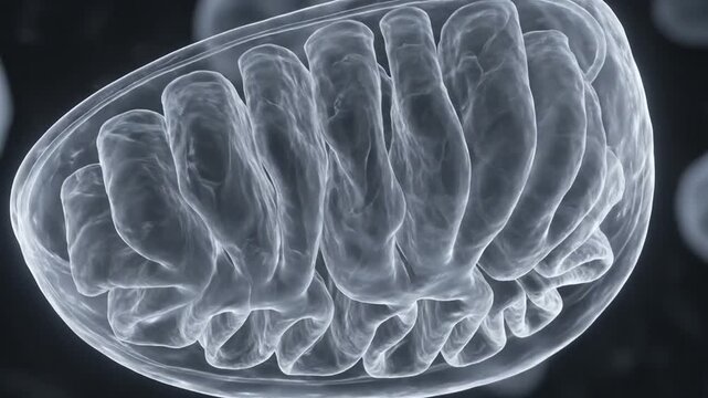 Stunning transparent mitochondria animation with detailed inner folding structure