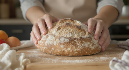 Hands gently toss vibrant fresh garden salad with crisp lettuce and cherry tomatoes in a wooden bowl