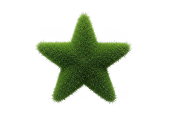 Realistic three dimensional five pointed star shape made entirely of vibrant green grass isolated on transparent background for garden or nature design concept