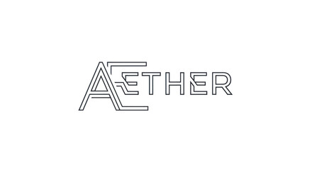 Modern AETHER text logo with stylized outlined letters.