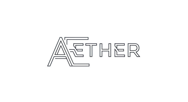 Modern AETHER text logo with stylized outlined letters.