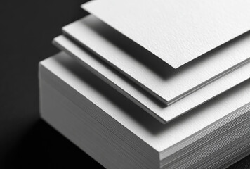 A stack of textured white blank business cards with a layered, matte paper tablet device and subtle fiber details