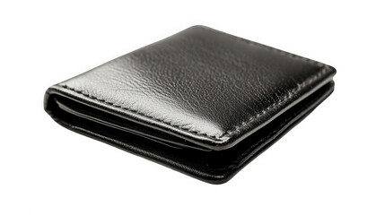 A close up shot of a black leather wallet against a dark background in a studio setting on transparent background
