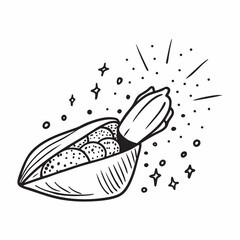 Whimsical doodle of a hot dog with sparkles