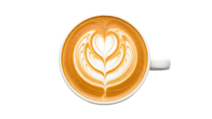 Latte art coffee cup isolated on transparent background
