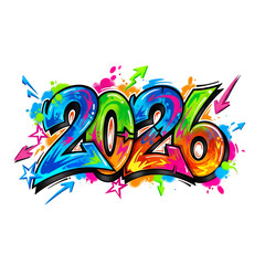 Graffiti style 2026 number isolated on transparent background