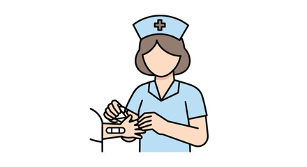 Cartoon Nurse Administering Injection to Patients Arm Illustration.