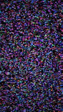 Seamlessly looping video background of abstract digital noise distortion with vibrant vertical tearing effects and chaotic interference texture, cyber, data corruption