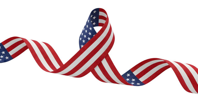 American flag ribbon waving isolated on transparent background
