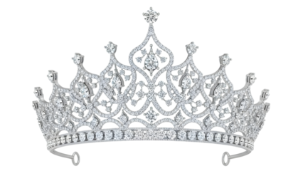 Ornate diamond tiara with intricate design isolated on transparent background