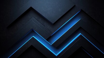Abstract dark textured geometric layered shapes illuminated by blue neon light strips creating a modern futuristic pattern