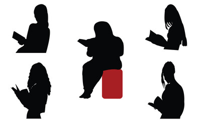 Women Reading Book Silhouette Collection
