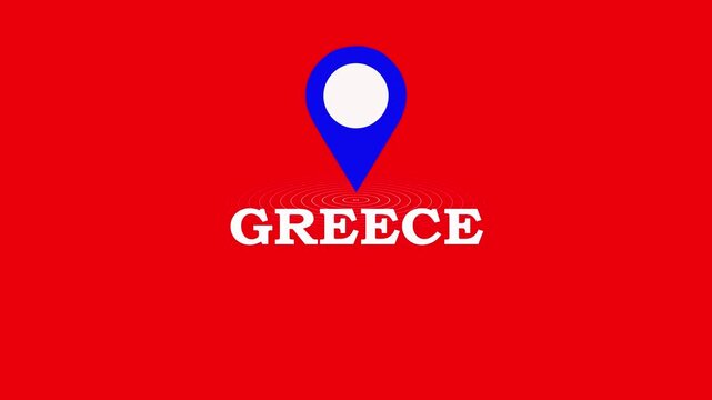 Greece Location Symbol. location pin on a colorful map background, GPS location pointer animated icon. map, and travel planning featuring red marker pins 4k. 