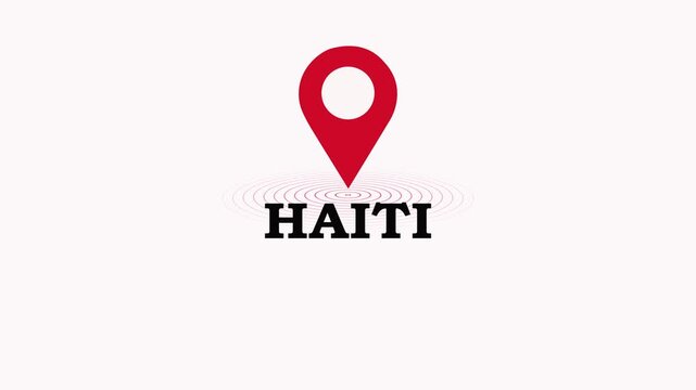 Haiti Location Symbol. Haiti country name text down location pin pointer icon white background.