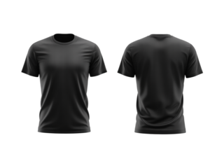 Front and back view of a plain transparent t shirt mockup on a transparent background