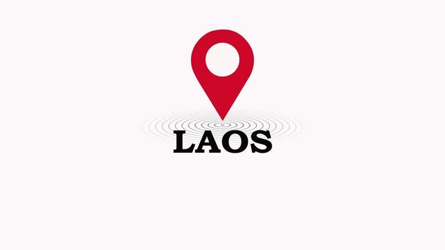 Laos Location Symbol. location pin on a colorful map background, GPS location pointer animated icon. map, and travel planning featuring red marker pins 4k. 