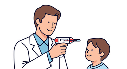 Doctor Measuring Childs Temperature with Infrared Thermometer.
