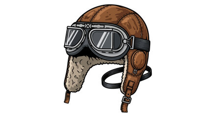 Vintage Brown Leather Aviator Helmet with Goggles Illustration. © Roti