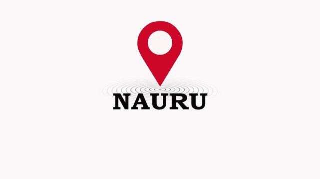 Nauru Location Symbol. Nauru country name text down location pin pointer icon black background 4K video.
