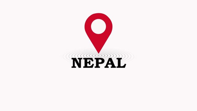 Nepal Location Symbol. Nepal country name text down location pin pointer icon white background.