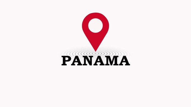 Panama Location Symbol. Panama country name text down location pin pointer icon black background 4K video.
