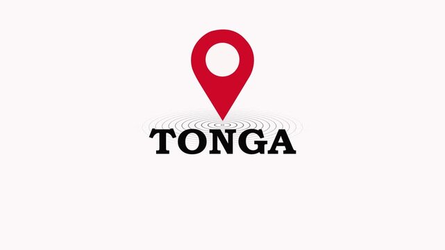 Tonga Map Marker Logo Concept. location pin on a colorful map background, GPS location pointer animated icon. map, and travel planning featuring red marker pins 4k. 