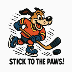 Cartoon Hockey Dog Mascot Playing Ice Hockey
