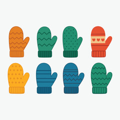 Cute Winter Mittens Collection – Colorful Knitted Gloves Vector Set