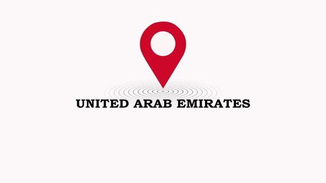 United Arab Emirates Map Marker Logo Concept. location pin on a colorful map background, GPS location pointer animated icon. map, and travel planning featuring red marker pins 4k. 
