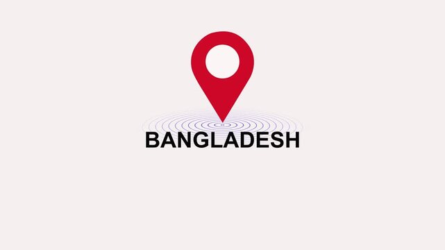 Red Location Pin with BANGLADESH Text on white background.