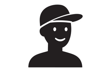 Smiling Boy Avatar Silhouette with Cap Icon Illustration for Profile Graphic and Minimal Character Design