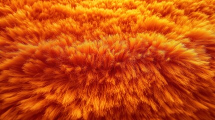 Close-up of vibrant orange fluffy textured surface resembling dense fur or fabric fibers with soft and dynamic appearance
