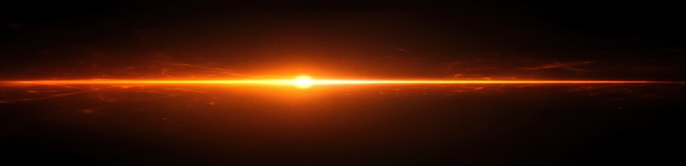 Bright orange horizontal light beam glowing intensely in dark space creating a dramatic futuristic atmosphere