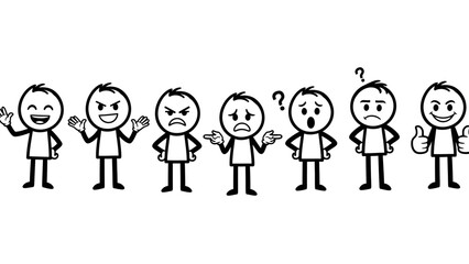 Funny cartoon businessmen with different emotions vector illustration