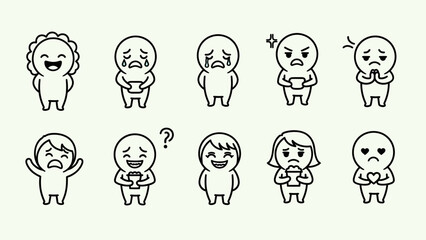 Set of Funny Cartoon Monster Faces Vector Illustration