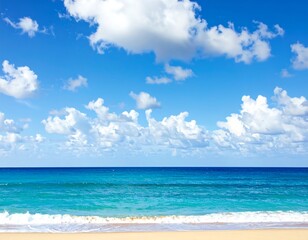 Obraz premium Serene Beach Scene with Turquoise Water and Blue Sky.