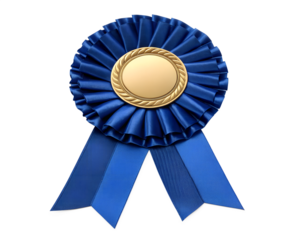 Blue Rosette Prize Ribbon with Golden Medallion