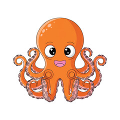 Realistic marine life octopus character depicted in a detailed, modern flat 2D vector illustration style, perfectly isolated on a solid white background.