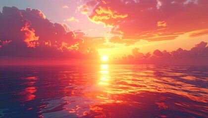 Vibrant golden sunset colors reflecting on the calm ocean water