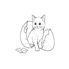 Cute kitten hatching from an egg.