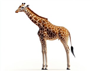 Obraz premium single giraffe standing on white background showing its full body and distinctive brown and white patterned coat with calm expression