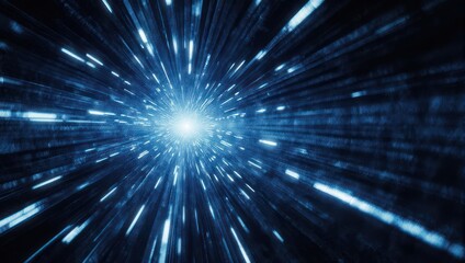 Fototapeta premium Abstract blue light streaks creating a futuristic tunnel effect.