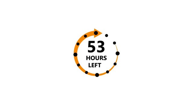 Countdown timer indicating 53 hours remaining with circular arrow and dots 53 hours left