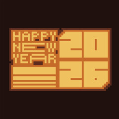 Yellow Tone Happy New Year 2026, Brutalism Bold Typography Art, Pixel Art Style