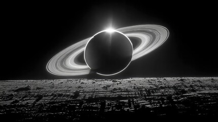 Saturn with Rings Illuminated Above Lunar Surface