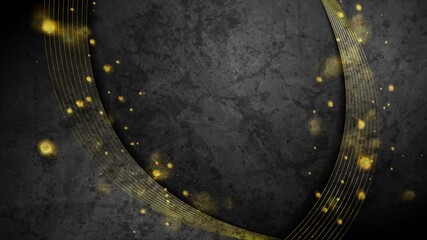 Abstract black grunge wall background with golden wavy lines and bokeh lights. Seamless looping retro vintage motion design. Video animation Ultra HD 4K 3840x2160 - Powered by Adobe
